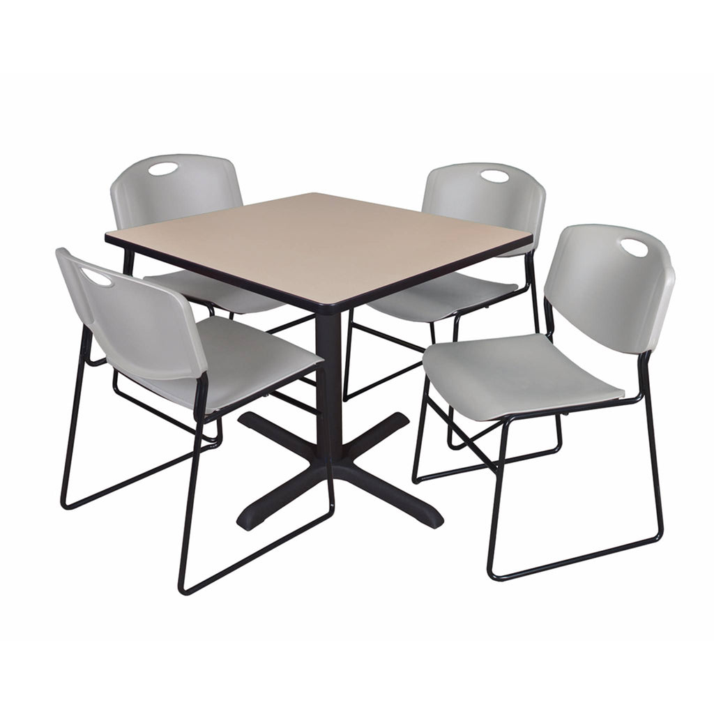 Beige Square Breakroom Table with 4 Black Stack Chairs C7165