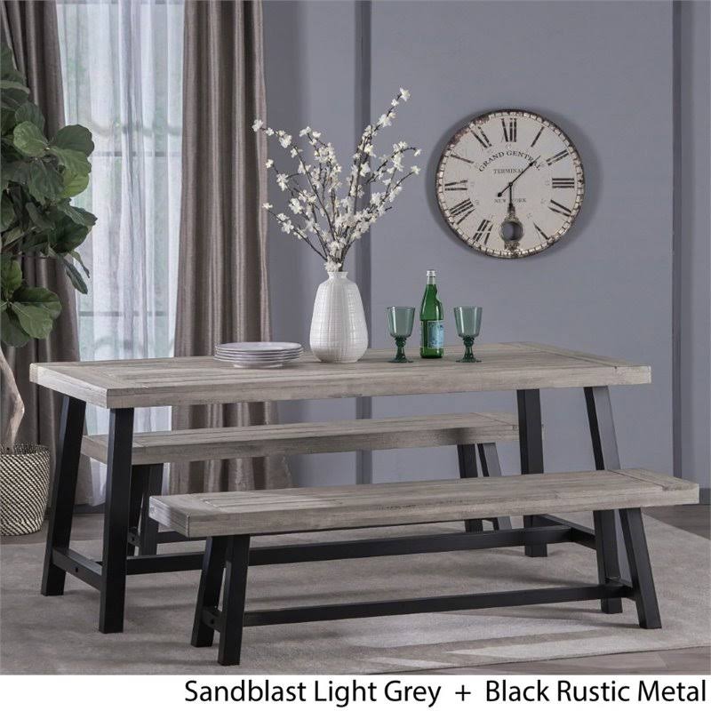 3 Piece Outdoor Acacia Wood Dining Set in Light Gray Z592