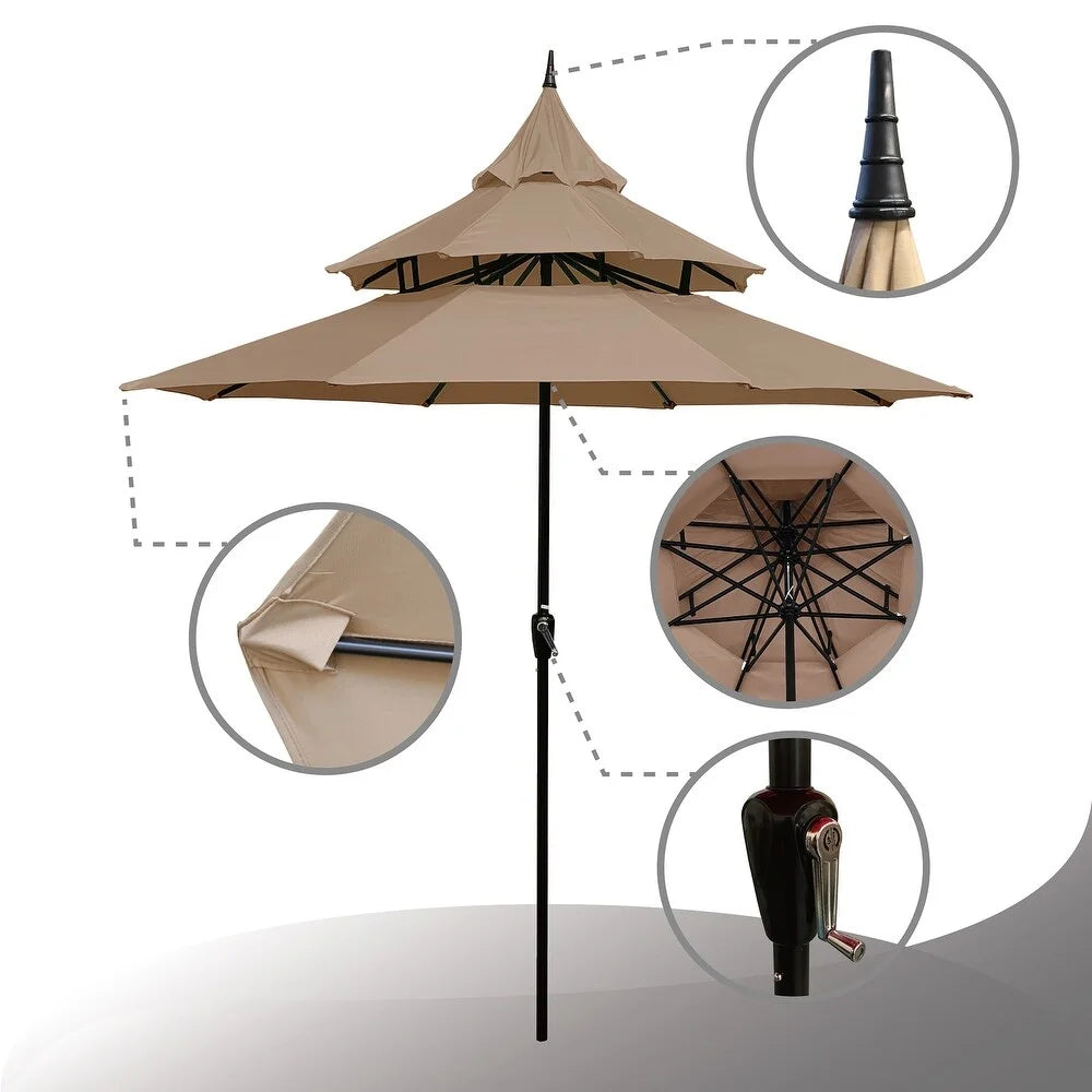 9ft Tan Patio Umbrella with Crank V3116