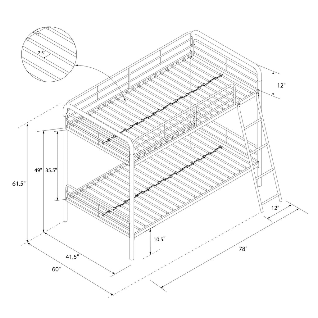 Twin over Twin Metal Bunk Bed with Ladder X8345