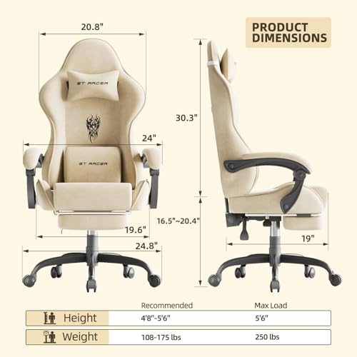 Green Velvet Ergonomic Gaming Chair with Footrest and Massage Lumbar Cushion P937