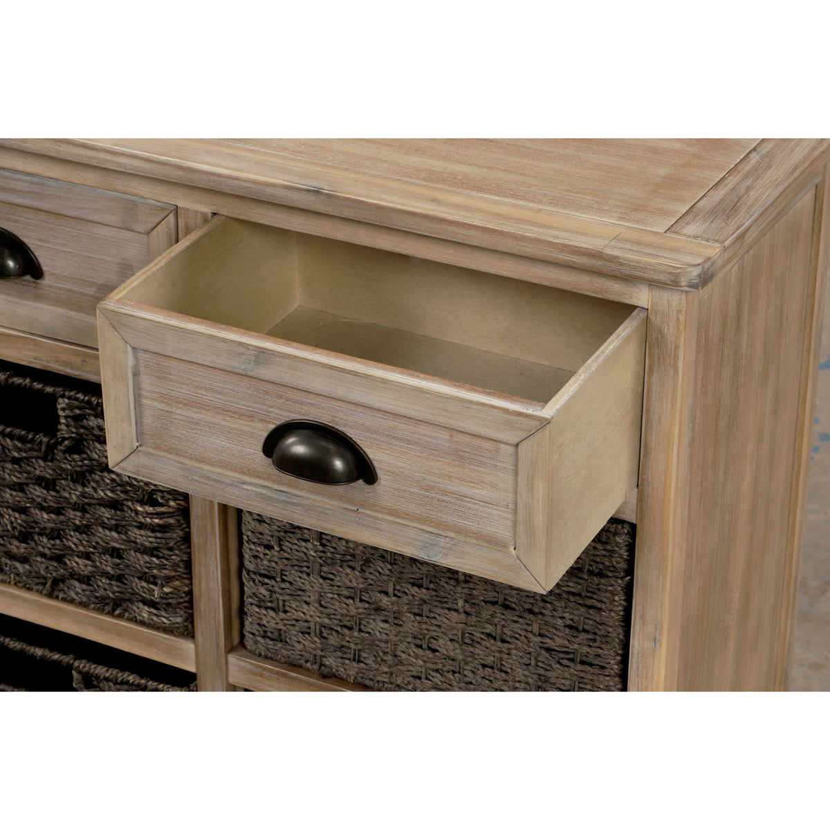 Rustic Storage Cabinet with 2 Drawers and 4 Fabric Basket N849955