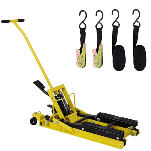 Red Hydraulic Motorcycle Lift Jack 1500 LBS Capacity, Foot-Operated Scissor Lift Table, Adjustable Height S6085