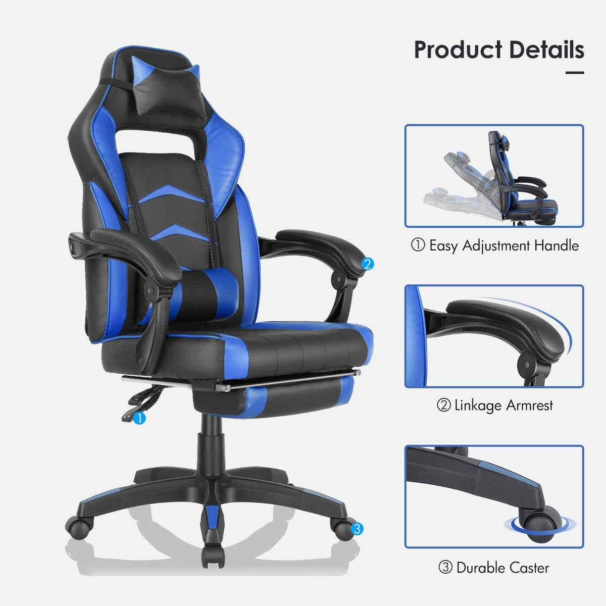 Blue Ergonomic Swivel Reclining Office Gaming Chair N880047