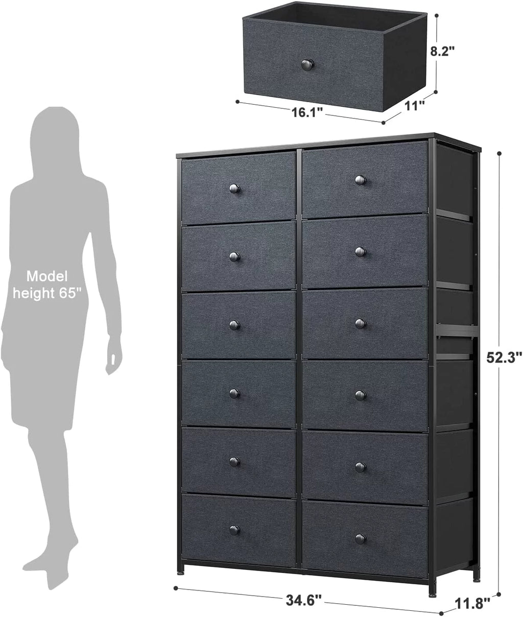 12 Drawer Fabric Dresser with Wood Top and Metal Frame P244440
