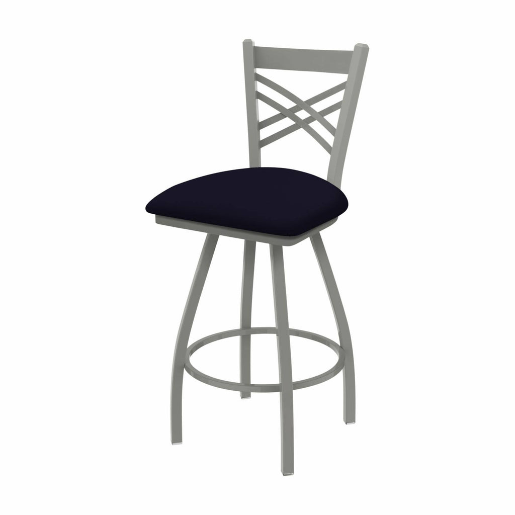 Anodized Nickel Swivel Stool with Dark Blue Seat Q4425