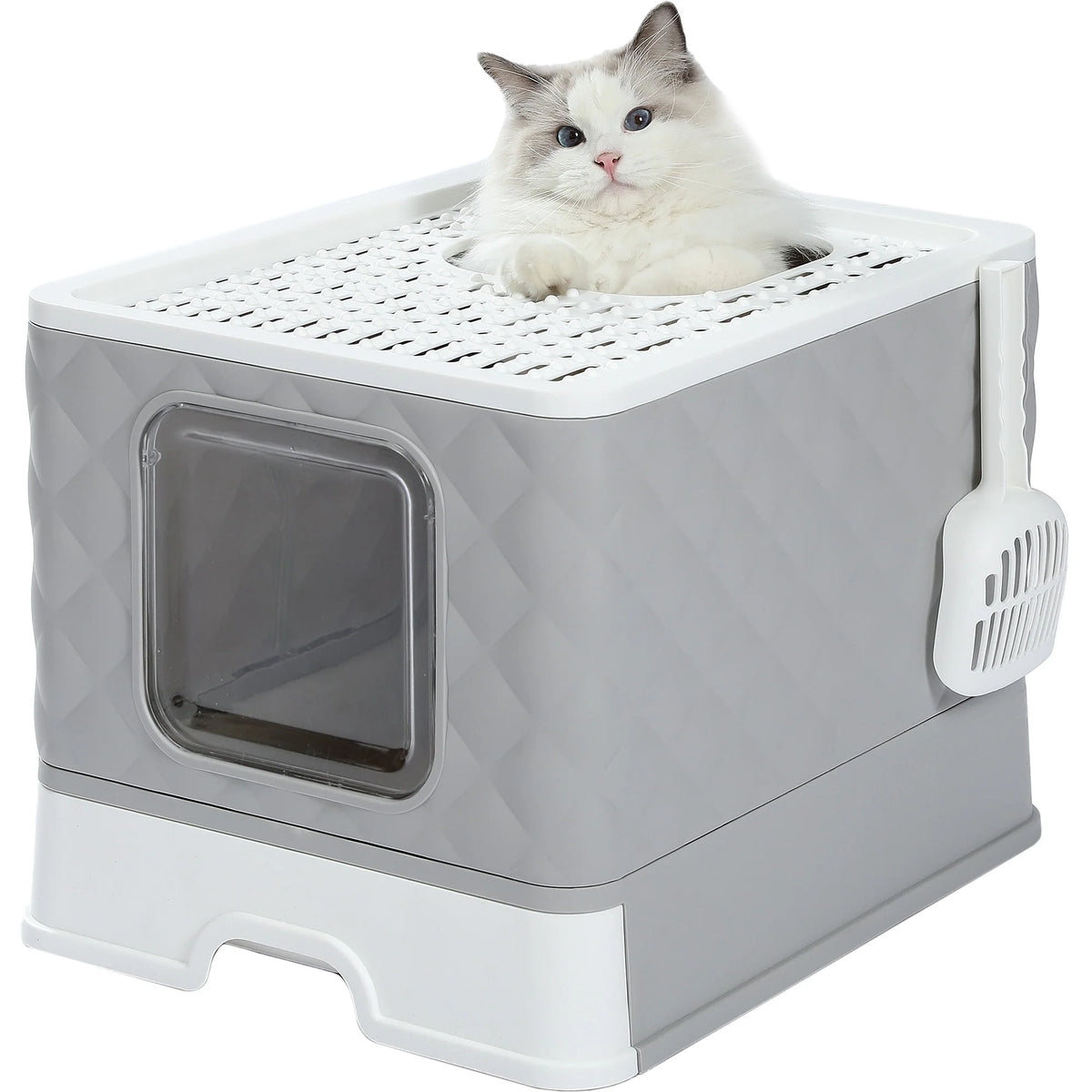 Enclosed Cat Litter Box with Lid Drawer Type Gray D15651