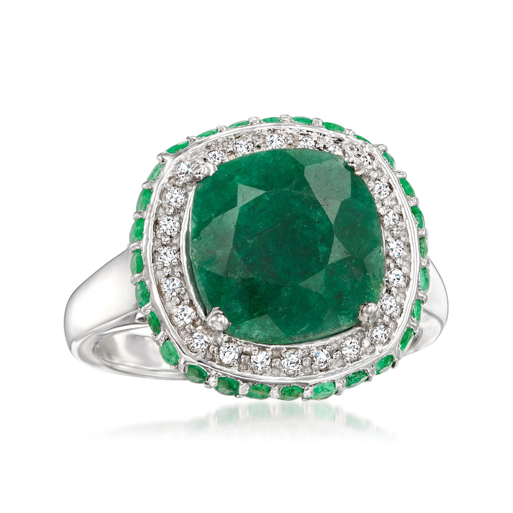 Emerald and White Topaz Ring in Sterling Silver G3555