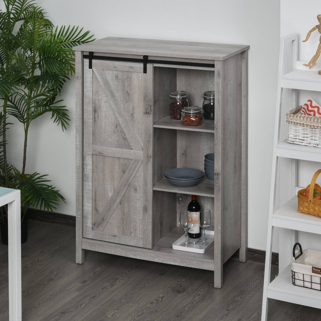 Rustic 3-Tier Storage Cabinet with Barn Door D147188