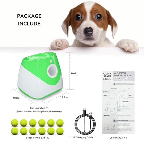 Automatic Dog Ball Thrower Launcher with 12 PCS Tennis Balls, Green M282930