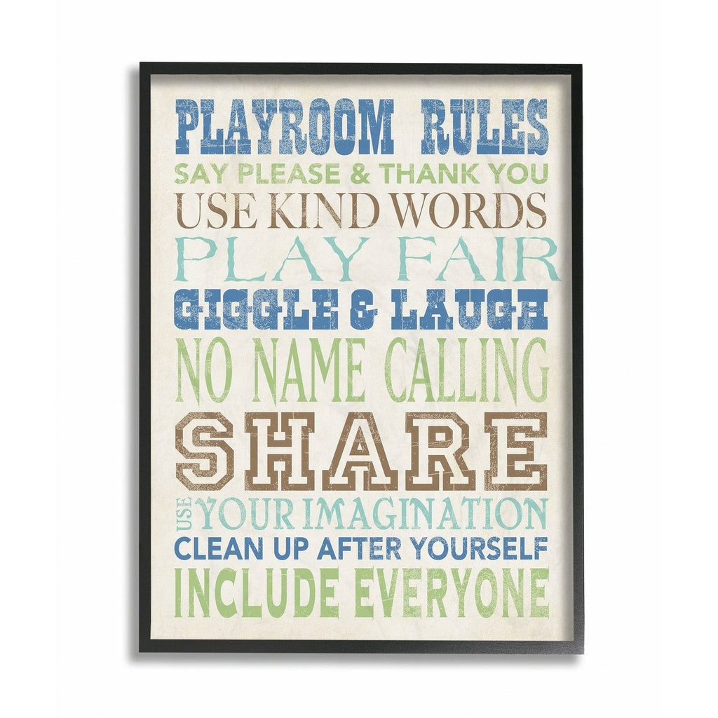 Playroom Rules Typography Framed Wood, 24 x 30 J655473