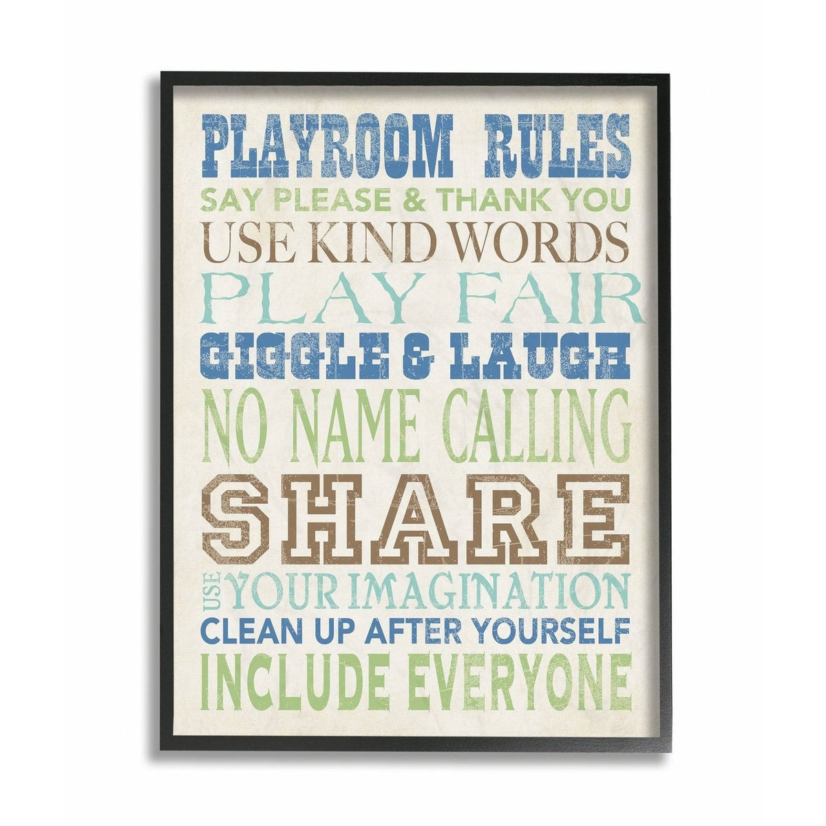 Playroom Rules Typography Framed Wood, 24 x 30 J655473