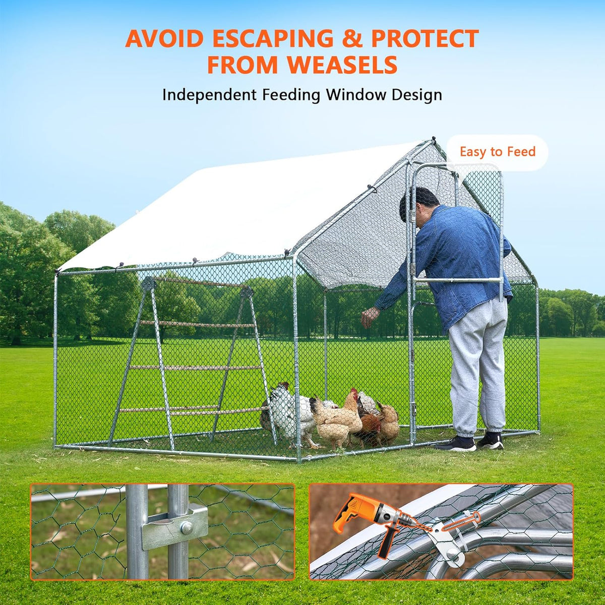 Large Metal Chicken Coop with Anti-UV Cover (9.8 * 6.6FT) H63516