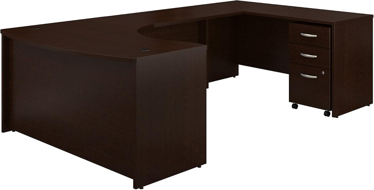 Mocha Cherry U Shaped Desk with Mobile File Cabinet O187870