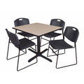 Beige Square Breakroom Table with 4 Black Stack Chairs C7165