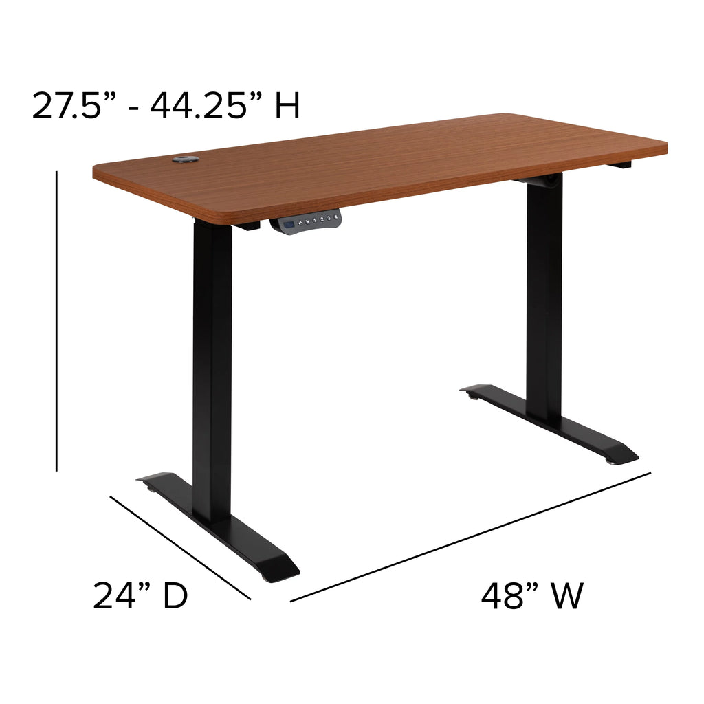 Electric Height Adjustable Standing Desk 48" Wide x 24" Deep Mahogany I988