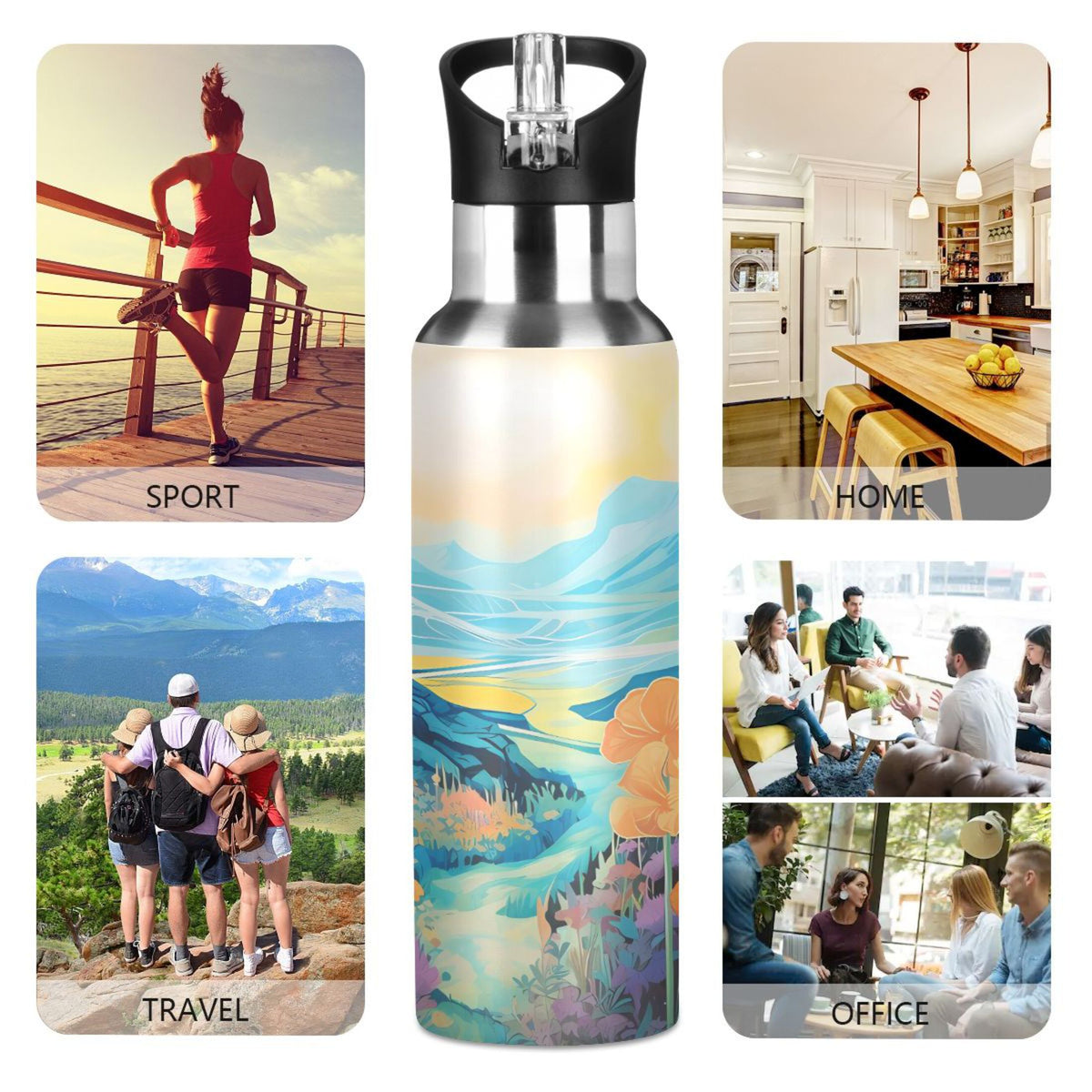 Blue Stainless Steel Insulated Water Bottle with Straw Lid I1294