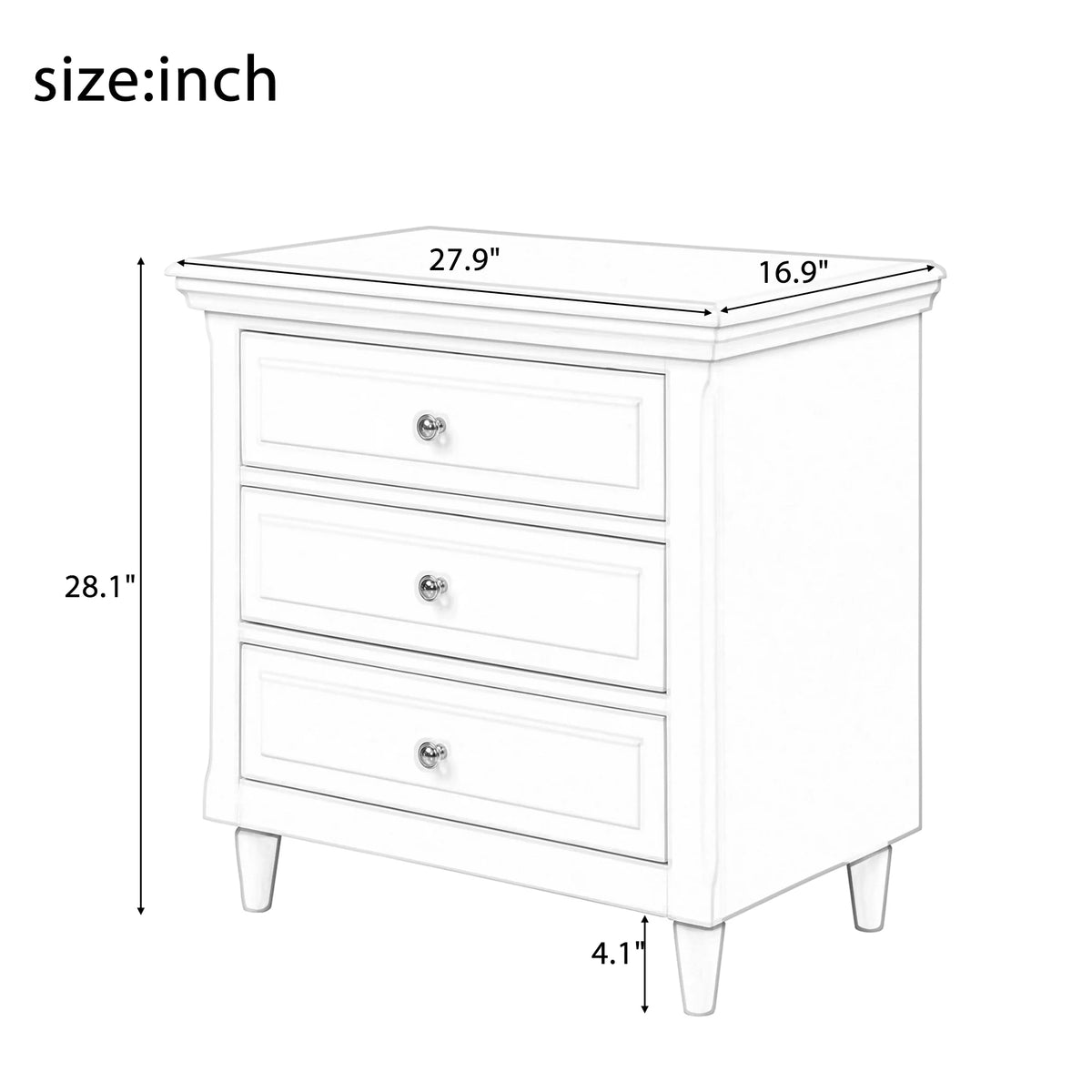 27.9" Oversized 3-Drawer Solid Wood Nightstand K3997