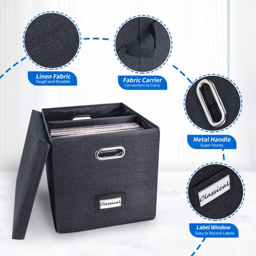 Vinyl Record Storage Box with Lid Black K289