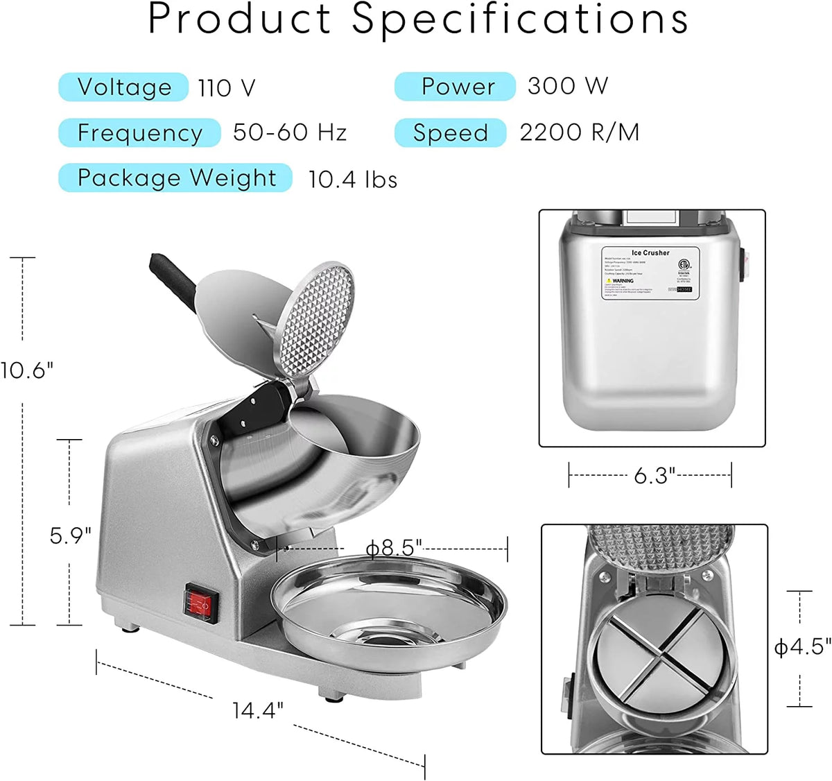 4 Blades Electric Ice Crusher Shaver Snow Cone Maker Machine J99781
