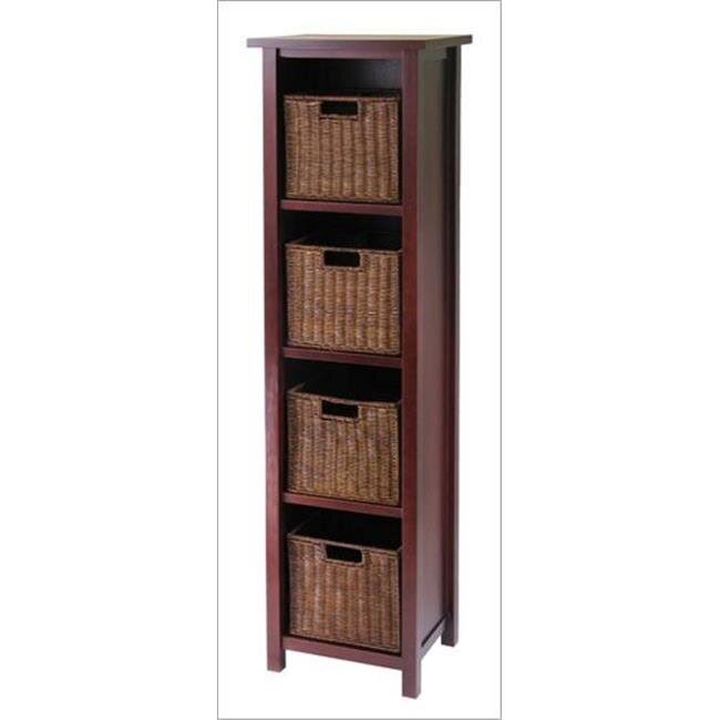 5 Piece Storage Shelf with Baskets - Cabinet and 4 Small Baskets - Antique Walnut I465