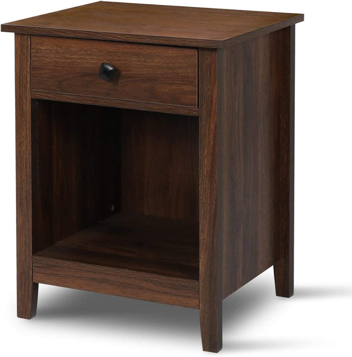 Gray 1-Drawer Wood Nightstand with Open Cabinet R89832