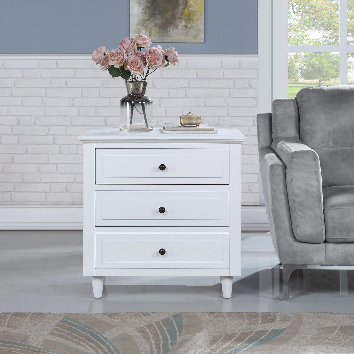 27.9" Oversized 3-Drawer Solid Wood Nightstand K3997