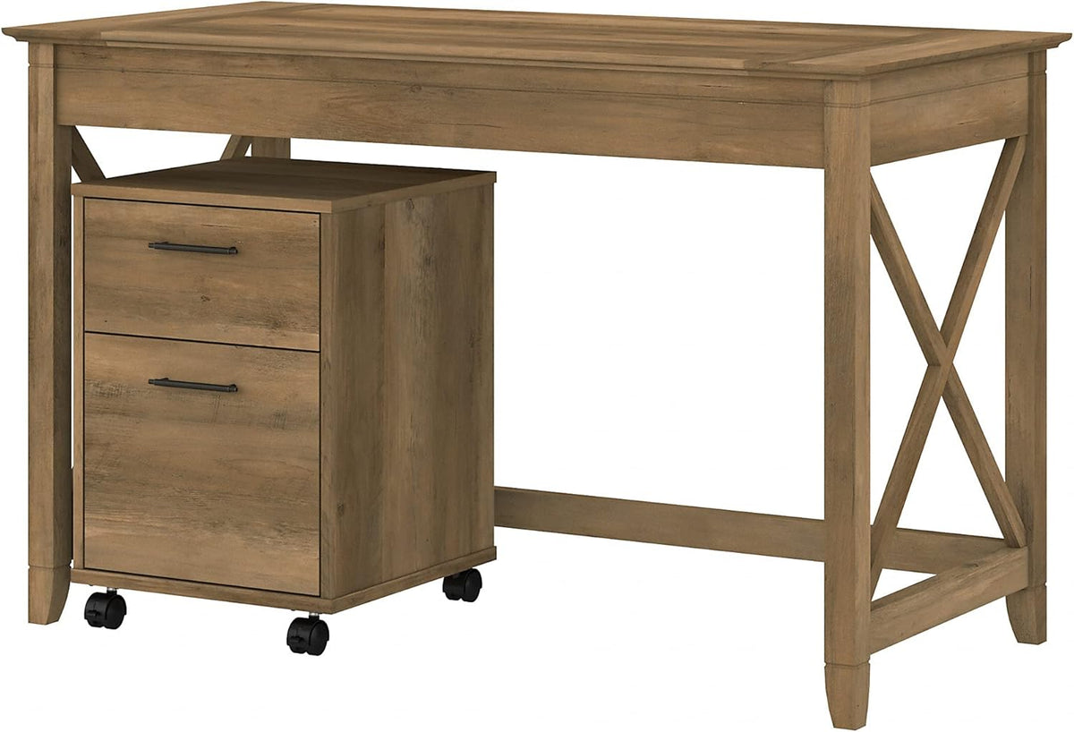 48W Pure White Shiplap Gray Writing Desk with 2 Drawer Mobile File Cabinet O411