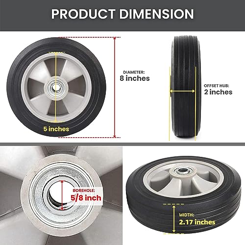 8" x 2" Flat Free Solid Rubber Tire and Wheel with 2" Offset Hub H841