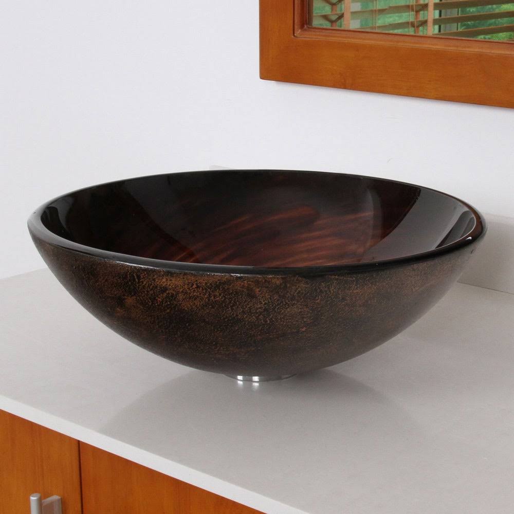 Brown Glass Vessel Sink and Waterfall Faucet O855818