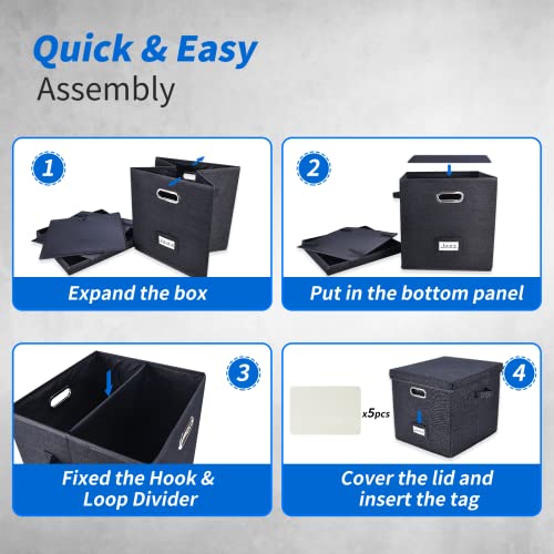 Vinyl Record Storage Box with Lid Black K289