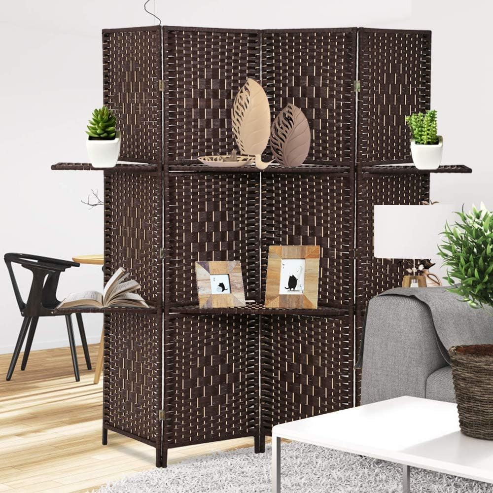 6 FT Tall Extra-Wide Folding Privacy Partition with 2 Shelves Brown C4334