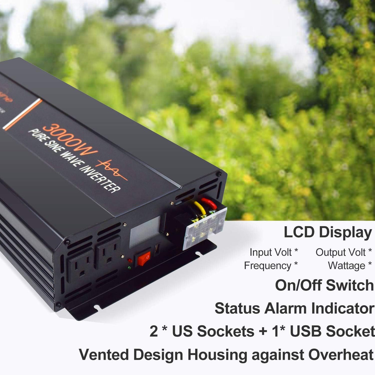 3000 Watt Pure Sine Wave Inverter 24 Volt DC to AC 110V 120V with LCD Display N199