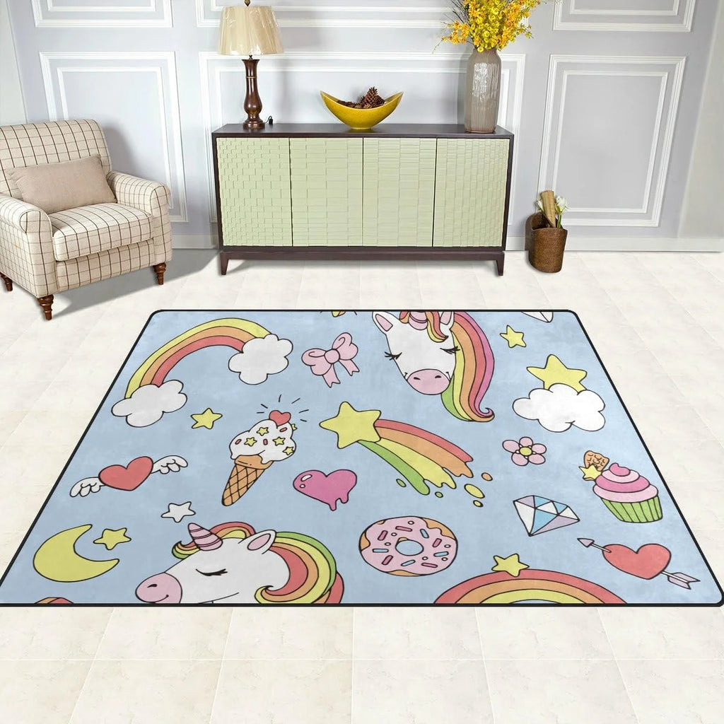 Cartoon Unicorn Lightweight Carpet Mats, 6'8" x 4'10" Area Rug T9341