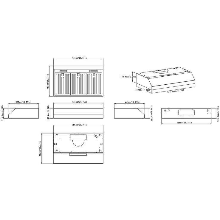 30x22 Stainless Steel Under Cabinet Ducted Range Hood 500 CFM Touch Control R262