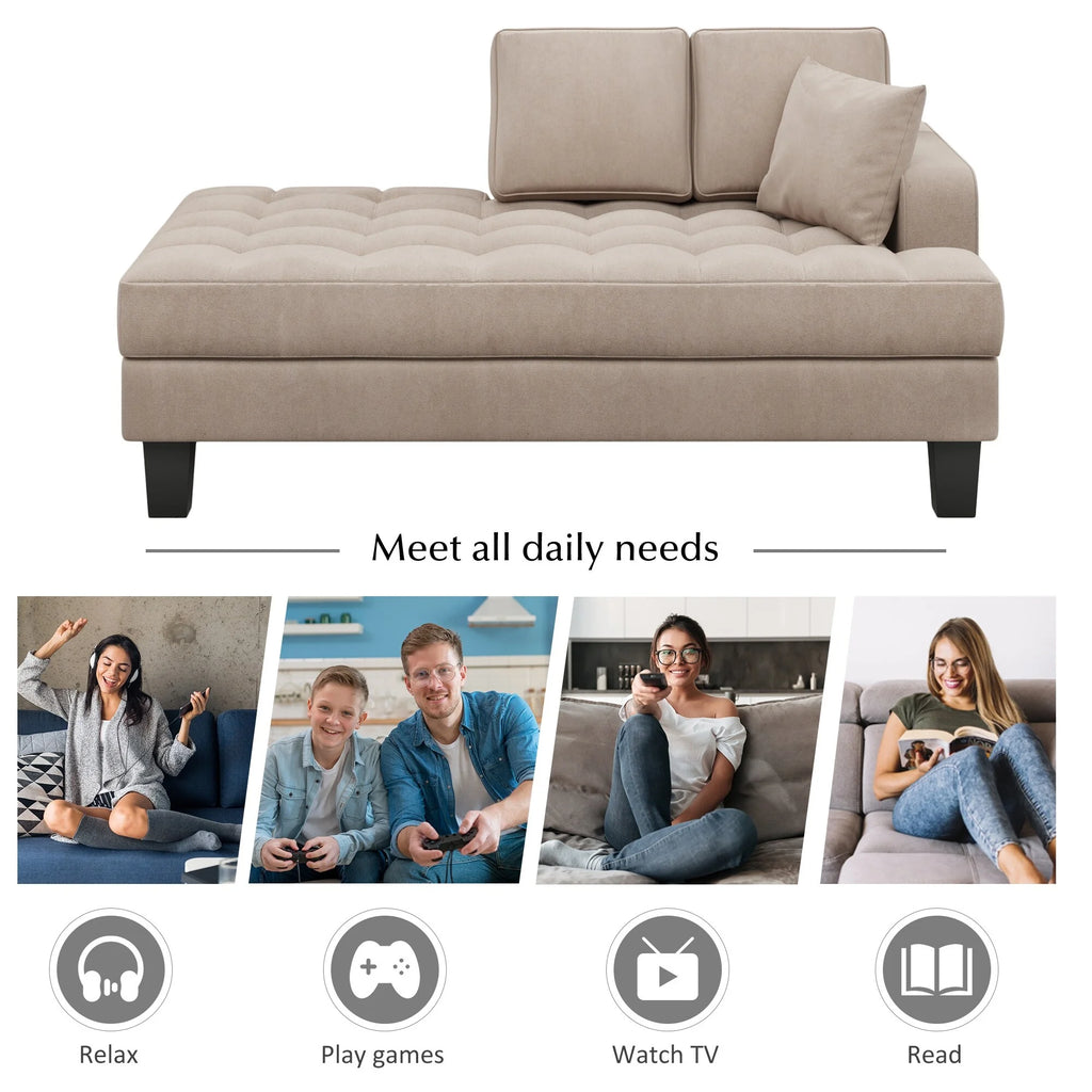 Grey Deep Tufted Upholstered Chaise Lounge with Toss Pillow U48727