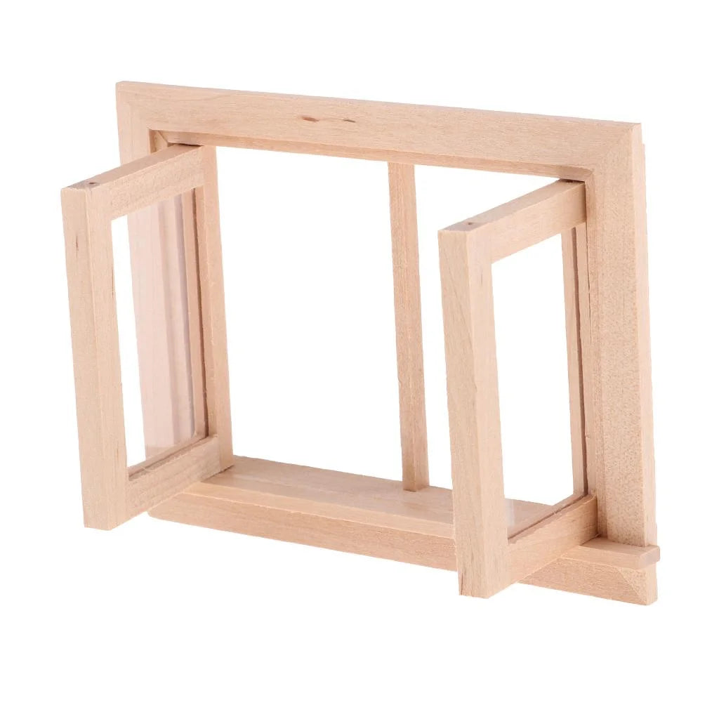 3 Pieces 1/12 Dollhouse DIY Unpainted 2-Pane Window Frame U4917