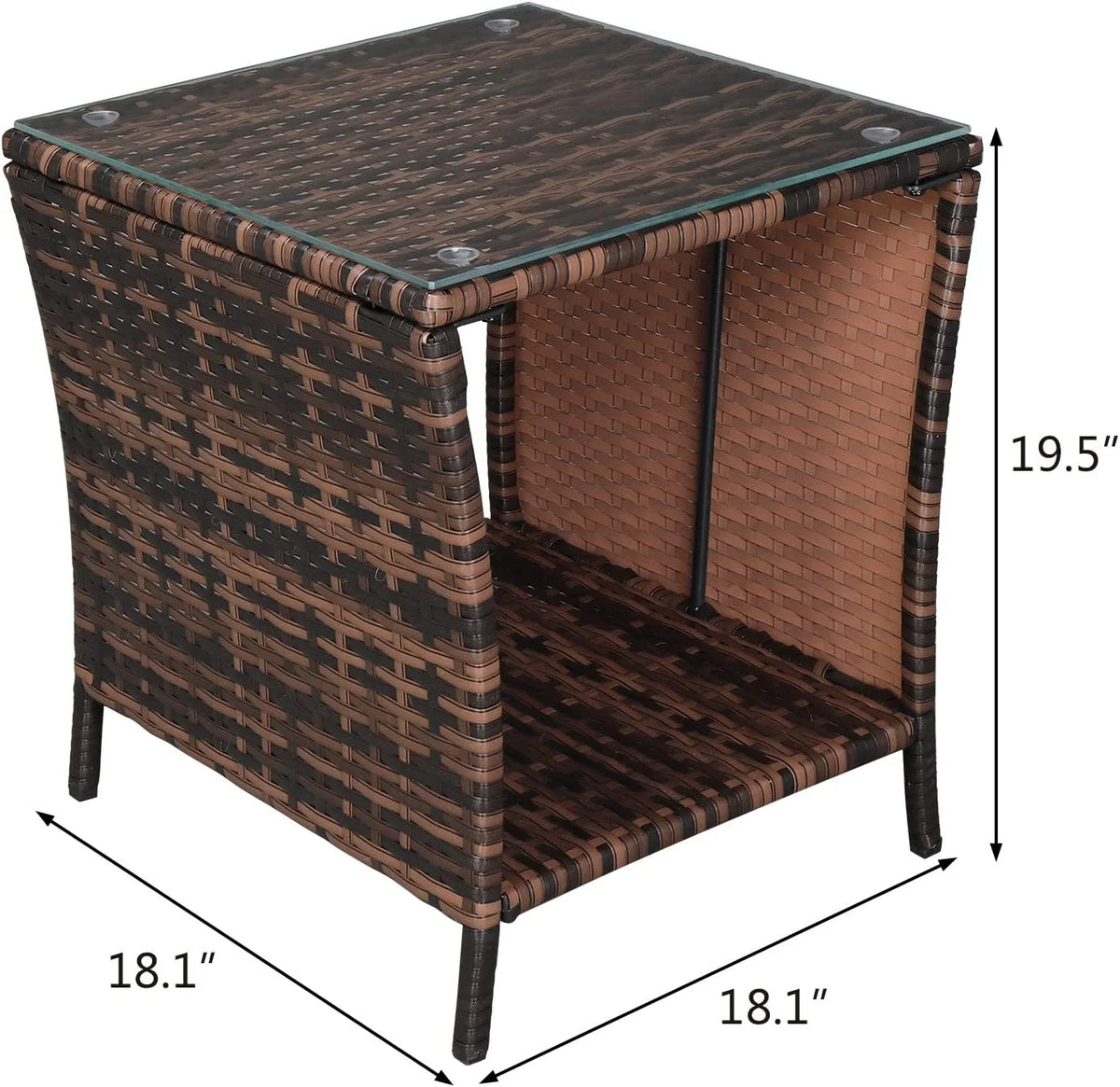 Rattan Side Table with Glass Top Storage U5741