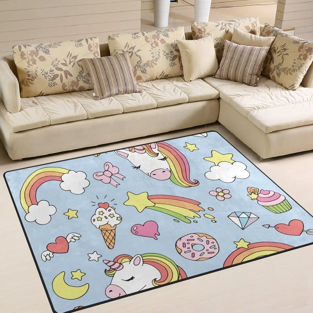 Cartoon Unicorn Lightweight Carpet Mats, 6'8" x 4'10" Area Rug T9341