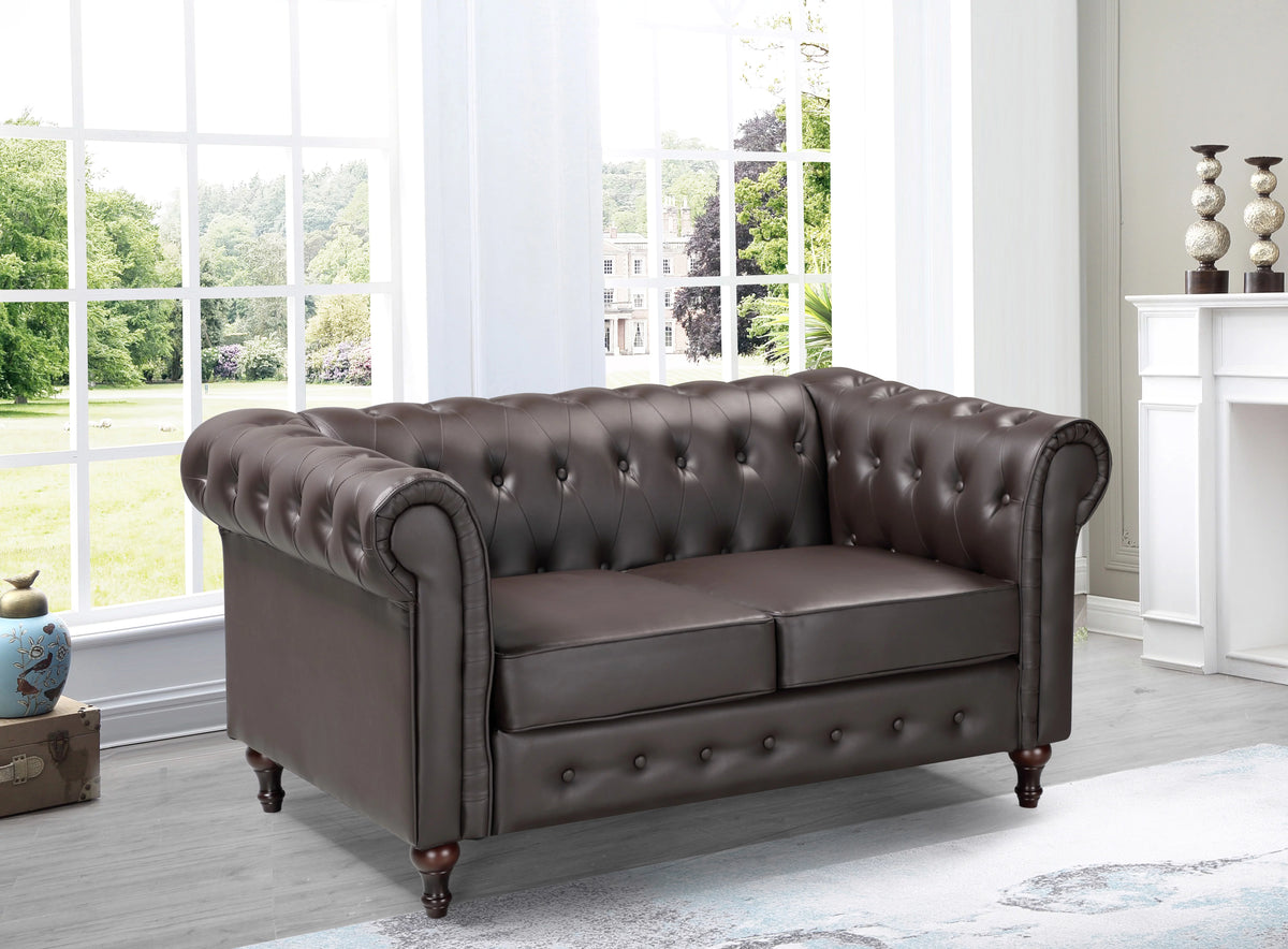 Brown Faux Leather Loveseat X96593