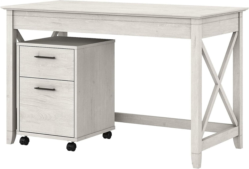 48W Pure White Shiplap Gray Writing Desk with 2 Drawer Mobile File Cabinet O411