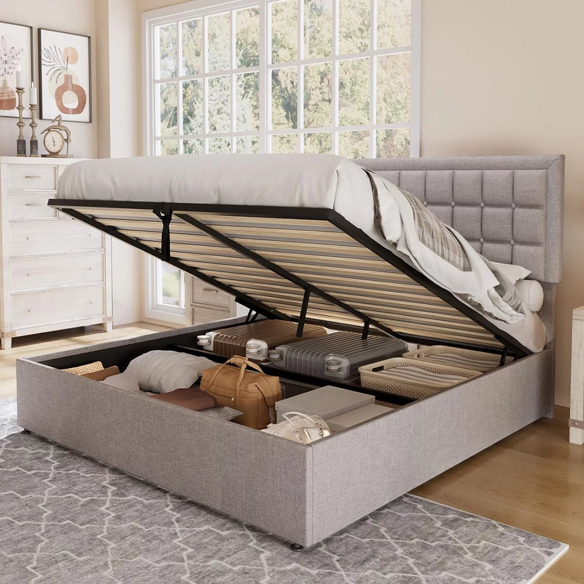 King Size Lift Up Storage Upholstered Platform Bed Frame K929464