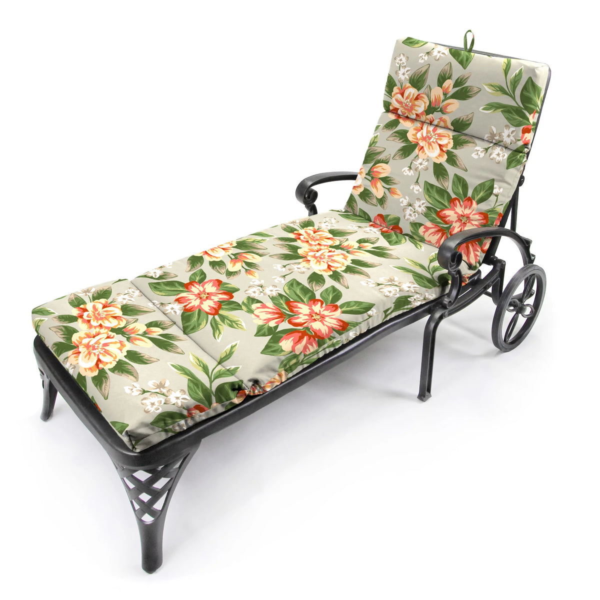 Grey Floral Rectangular Outdoor Chaise Lounge Cushion with Ties K580