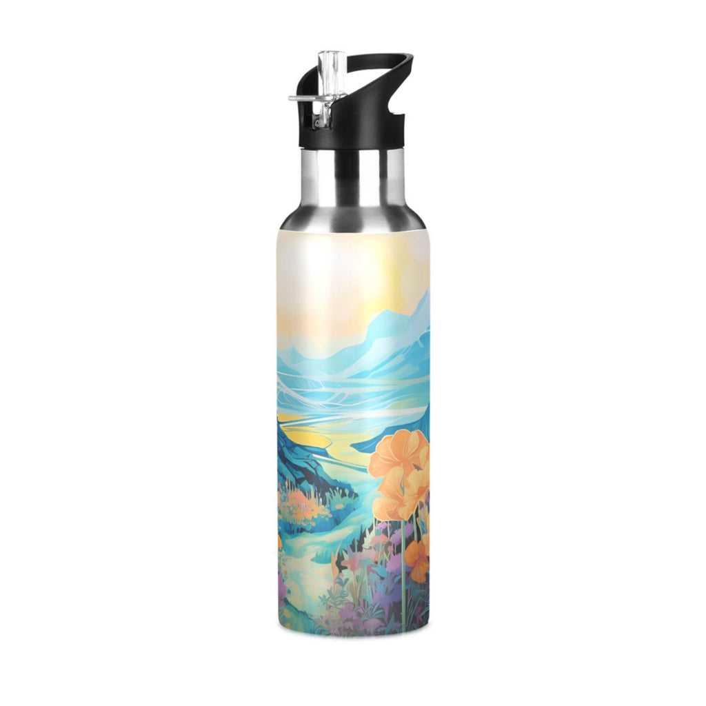 Blue Stainless Steel Insulated Water Bottle with Straw Lid I1294
