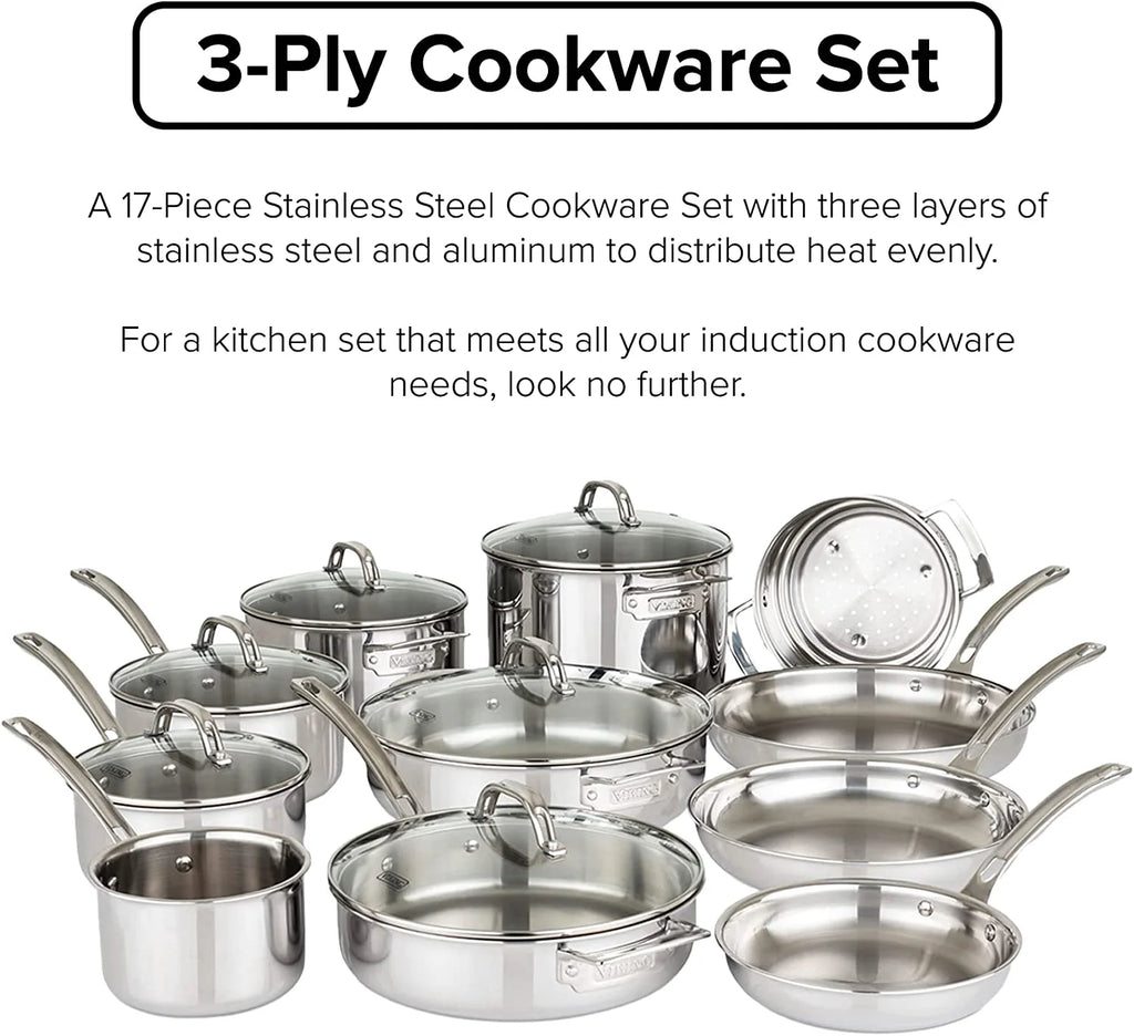 17pc Stainless Steel Cookware Set with Glass Lids L4628