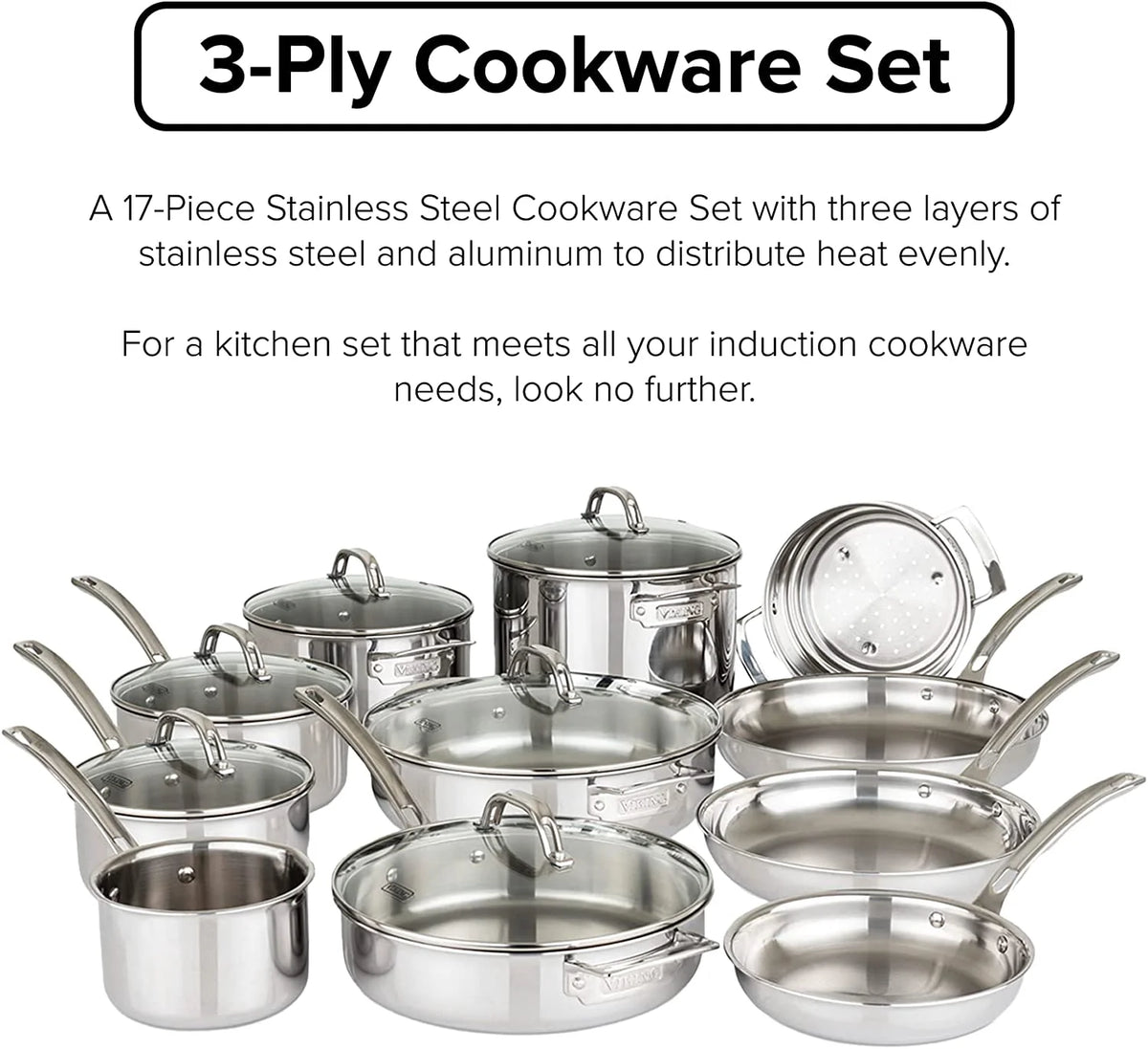17pc Stainless Steel Cookware Set with Glass Lids L4628