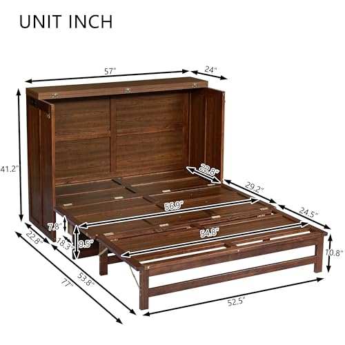 Full Size Walnut Murphy Bed with Charging Station and Drawers S123