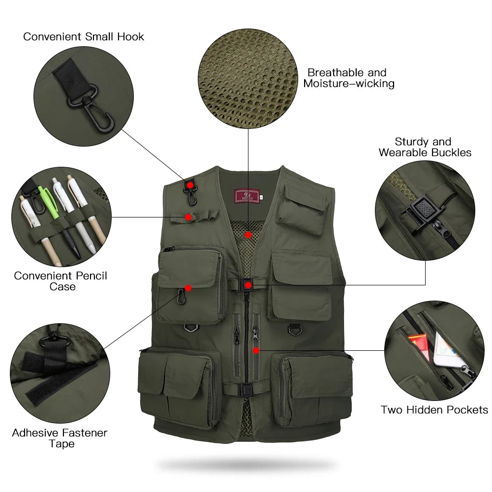 Fishing Photography Mesh Vest Multi Pockets Quick Dry T5038