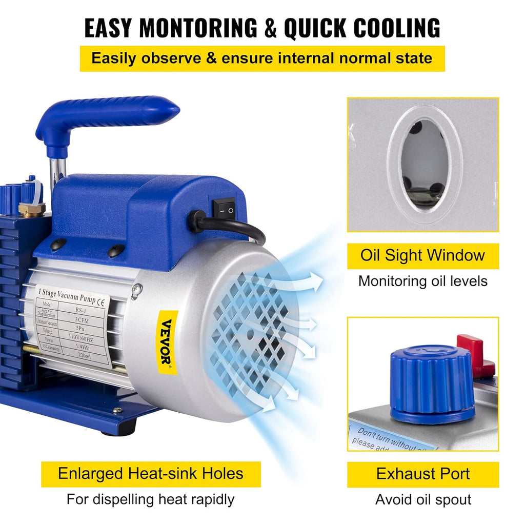 3CFM Single Stage 1/4HP Vacuum Pump with 1 Gallon Vacuum Degassing Chamber M643409