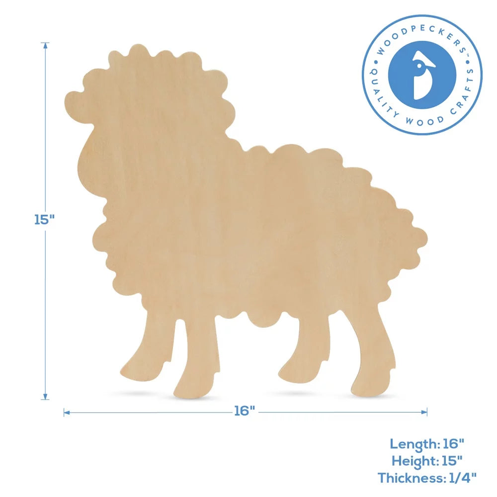 Large Unfinished Wood Lamb Cutouts 16 inch x 15 inch Pack of 25 R27891